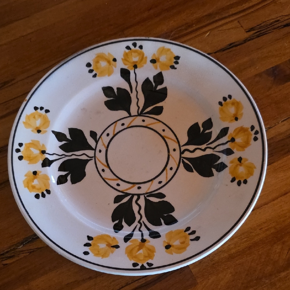StaffordshireYellow and Black Floral Plate